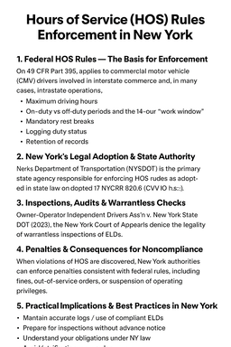 Hours of Service (HOS) Rules Enforcement in New York