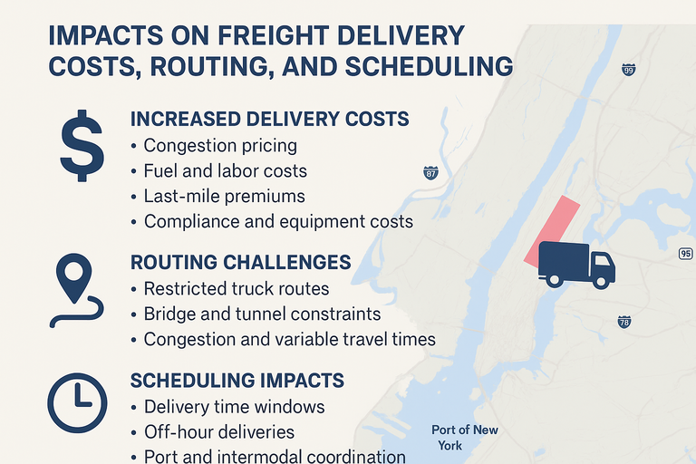 Impacts on freight delivery costs, routing, and scheduling.