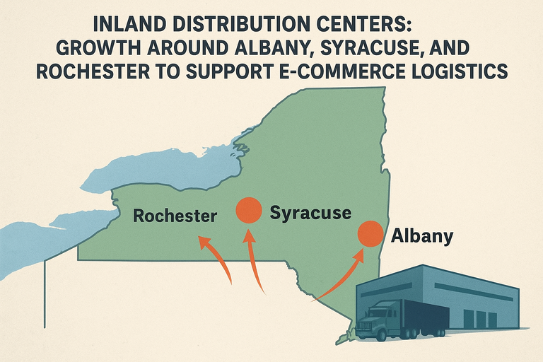 Inland Distribution Centers: Growth around Albany, Syracuse, and Rochester to support e-commerce logistics.