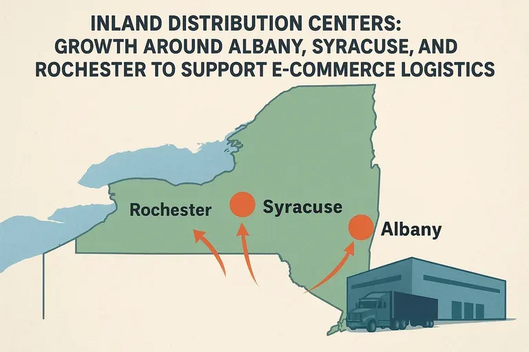 Inland Distribution Centers: Growth around Albany, Syracuse, and Rochester to support e-commerce logistics.