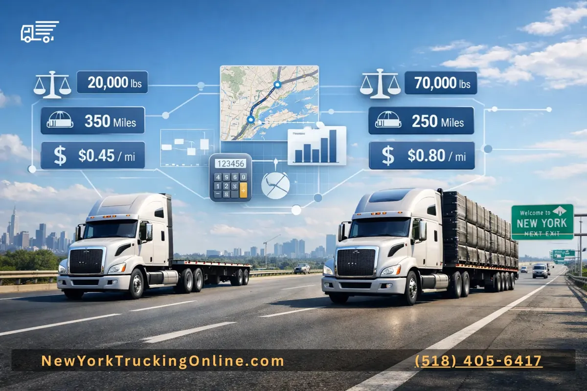 Semi-trucks showing NYHUT tax and weight configurations.
