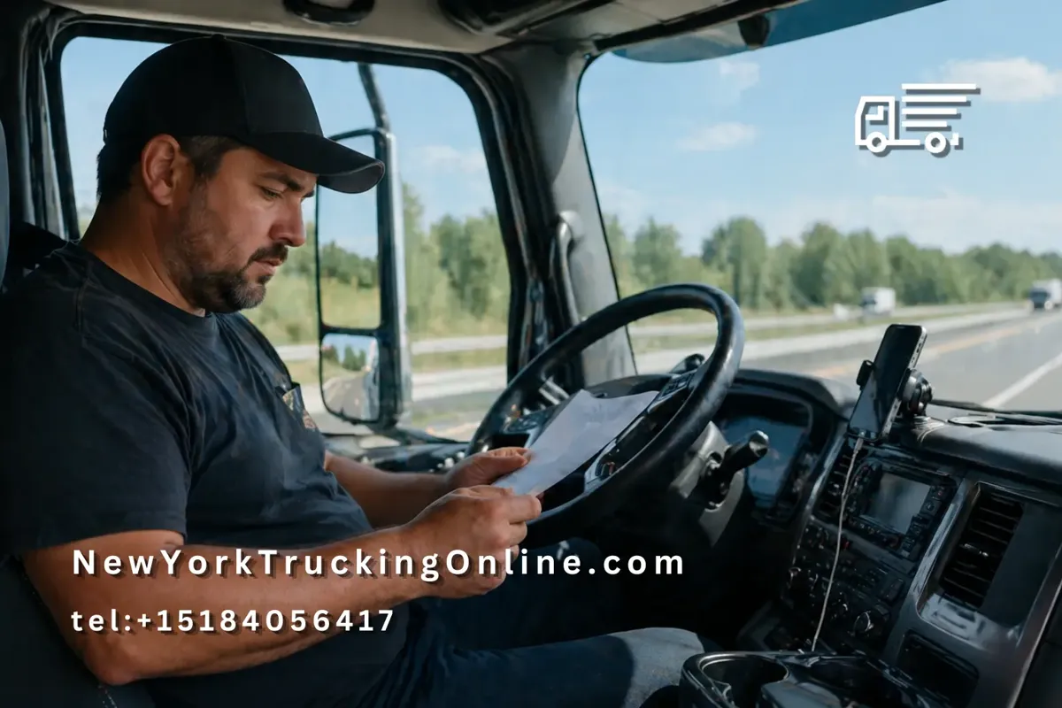 NYHUT truck driver reviewing paperwork