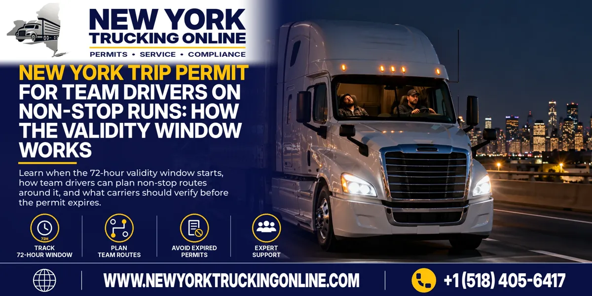 Team truck drivers on a non-stop run through New York with a valid New York Trip Permit